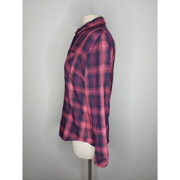 Eddie Bauer Womens Shirt Small Pink Black Soft Checkered Plaid Button Up Collar - Picture 3 of 11
